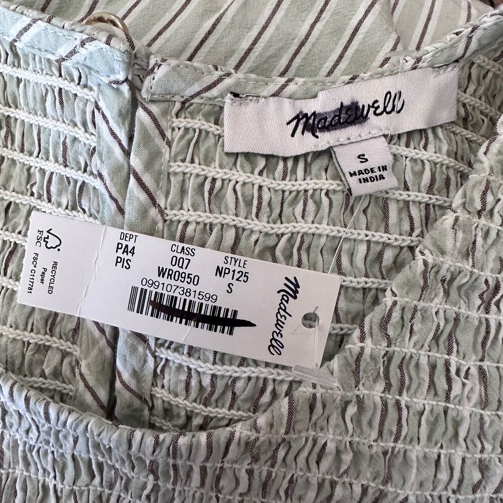 madewell the melody smocked midi dress pistachio stripe np125 women small - Picture 7 of 8